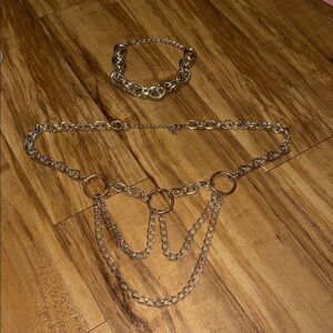 Chunky Silver choker Necklace and matching chain belt